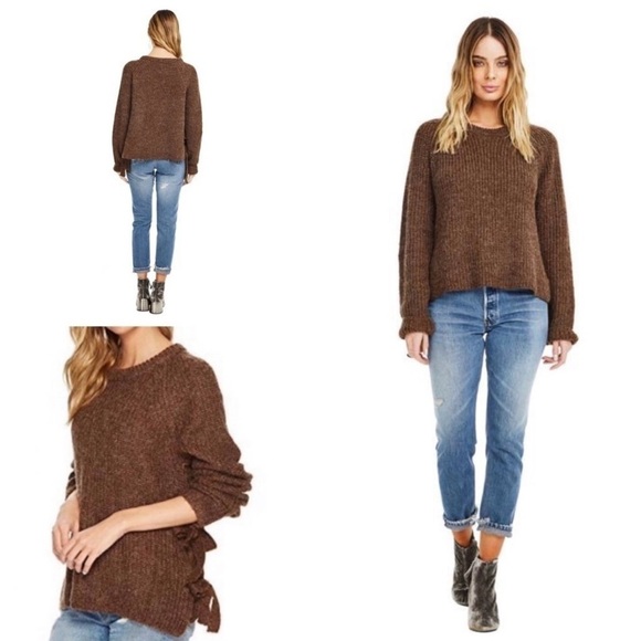 ASTR The Label Brown Lexie Side Tie Chunky Sweater Wool Blend - Picture 2 of 10